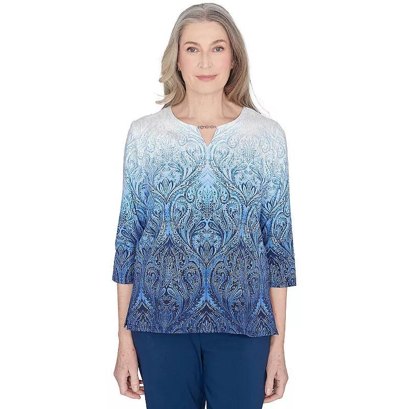 Womens Alfred Dunner Ombre Beaded Keyhole Neck Top Product Image