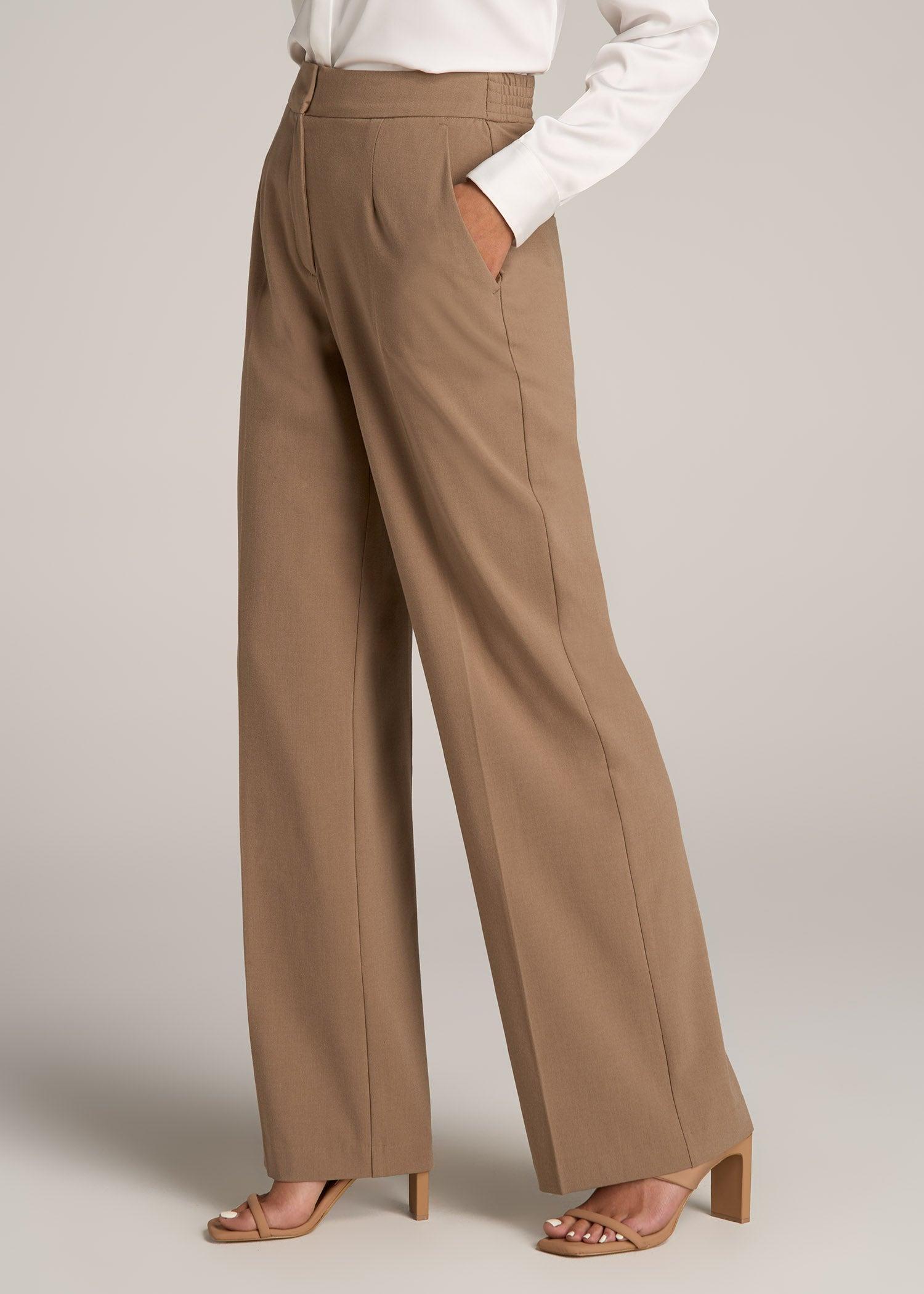 Flat Front Wide Leg Dress Pants for Tall Women in Fawn Product Image