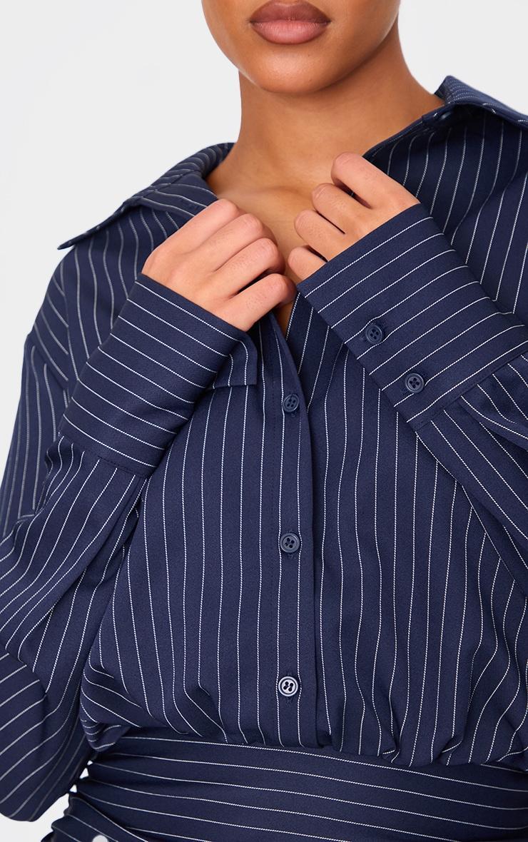 Tall Navy Pinstripe Shirt Ruched Mini Dress Product Image