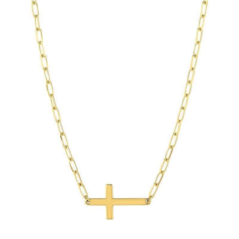 14k Gold Sideways Cross Necklace, Womens Product Image