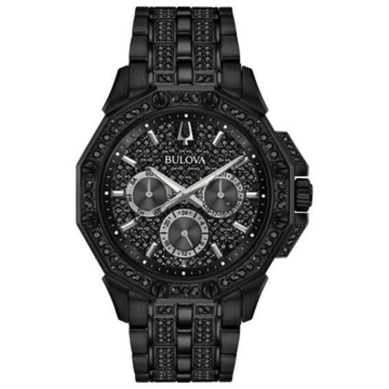 Bulova Mens Phantom Black Stainless Steel & Crystal-Accent Bracelet Watch 41.5mm Product Image