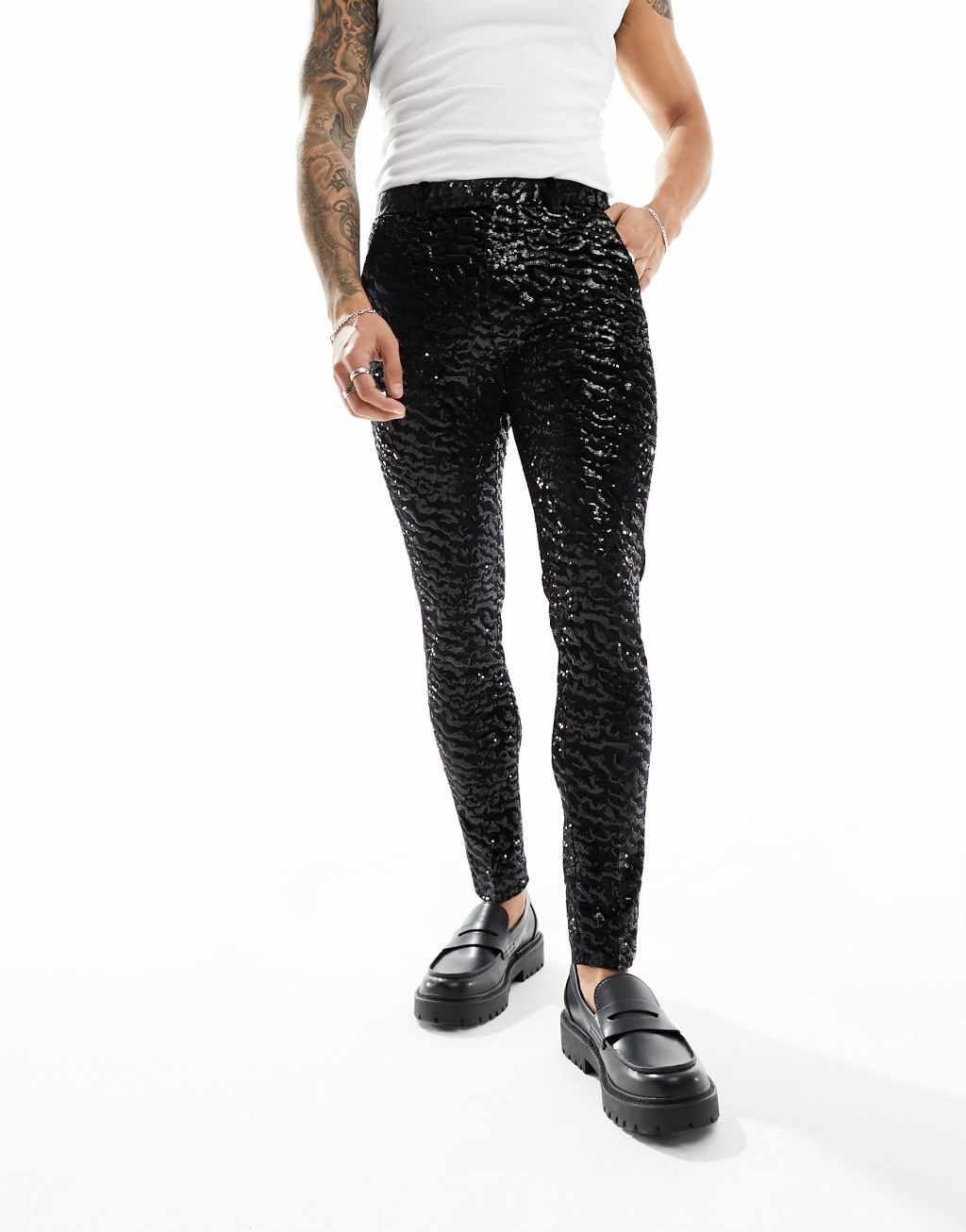 ASOS DESIGN super skinny velvet sequin suit pants Product Image