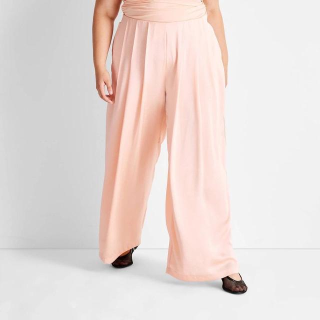 Womens Mid-Rise Pleated Wide Leg Pants - Future Collective Peach Orange 4X Product Image