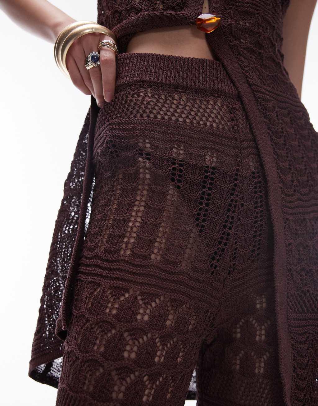 Topshop knit longline beach pants in chocolate - part of a set Product Image