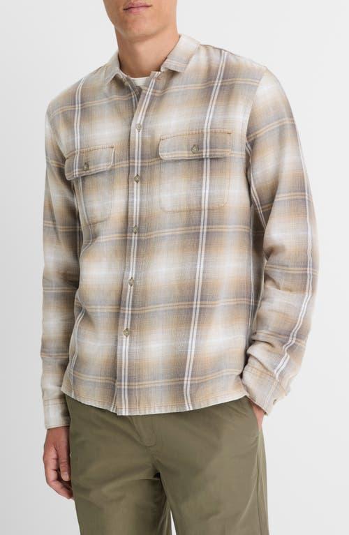 VINCE Cotton-hemp Check Shirt In Iron/british Khaki Product Image