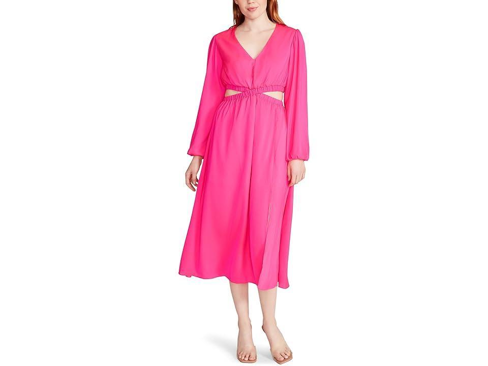 Steve Madden Cerys Satin Crepe V-Neck Waist Cut-Out Long Sleeve Midi Dress Product Image