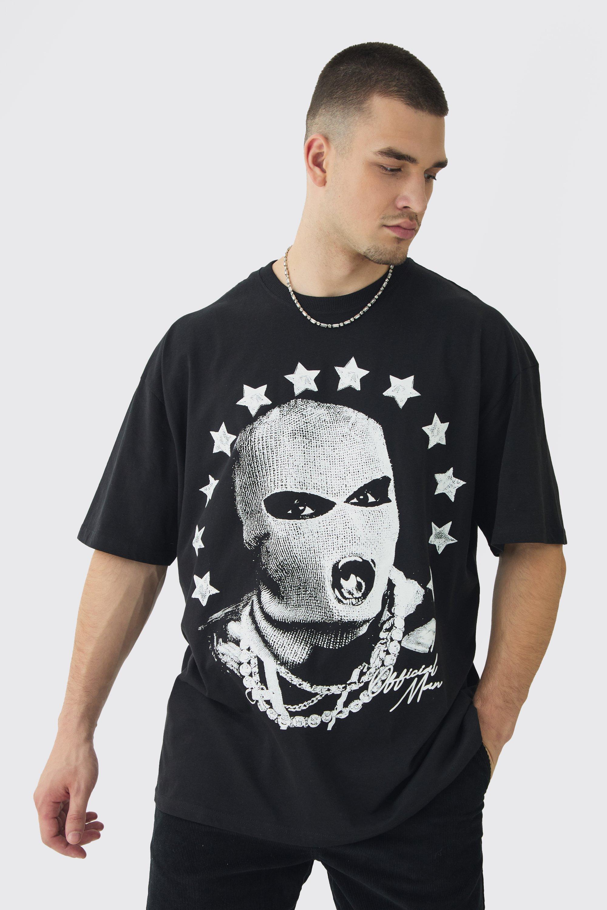 Tall Star Balaclava Graphic Oversized T-Shirt | boohooMAN USA Product Image