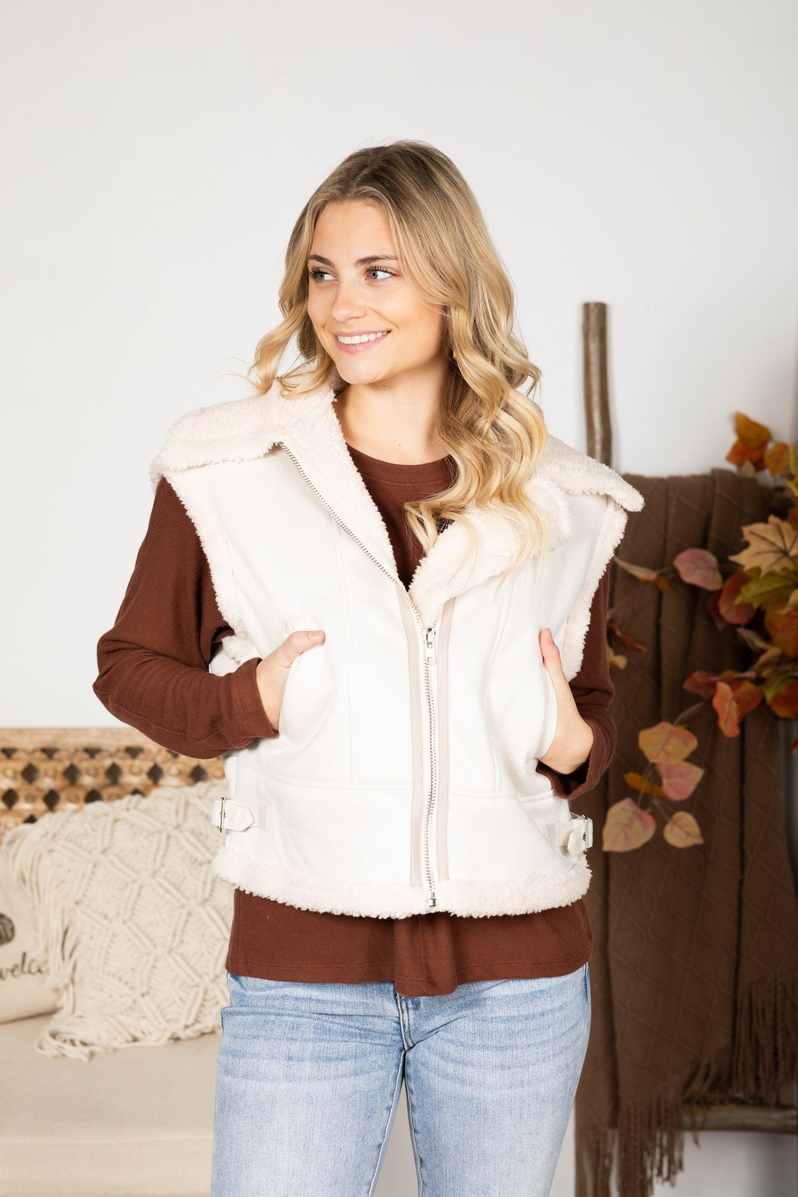 Sherpa Lined Faux Suede Vest Product Image