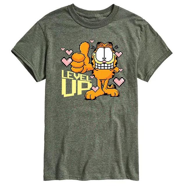 Mens Garfield Level Up Your Life Graphic Tee Grey Green Product Image