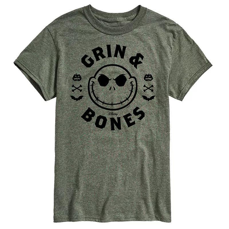 Disneys The Nightmare Before Christmas Mens Grin & Bones Graphic Tee Grey Military Green Product Image