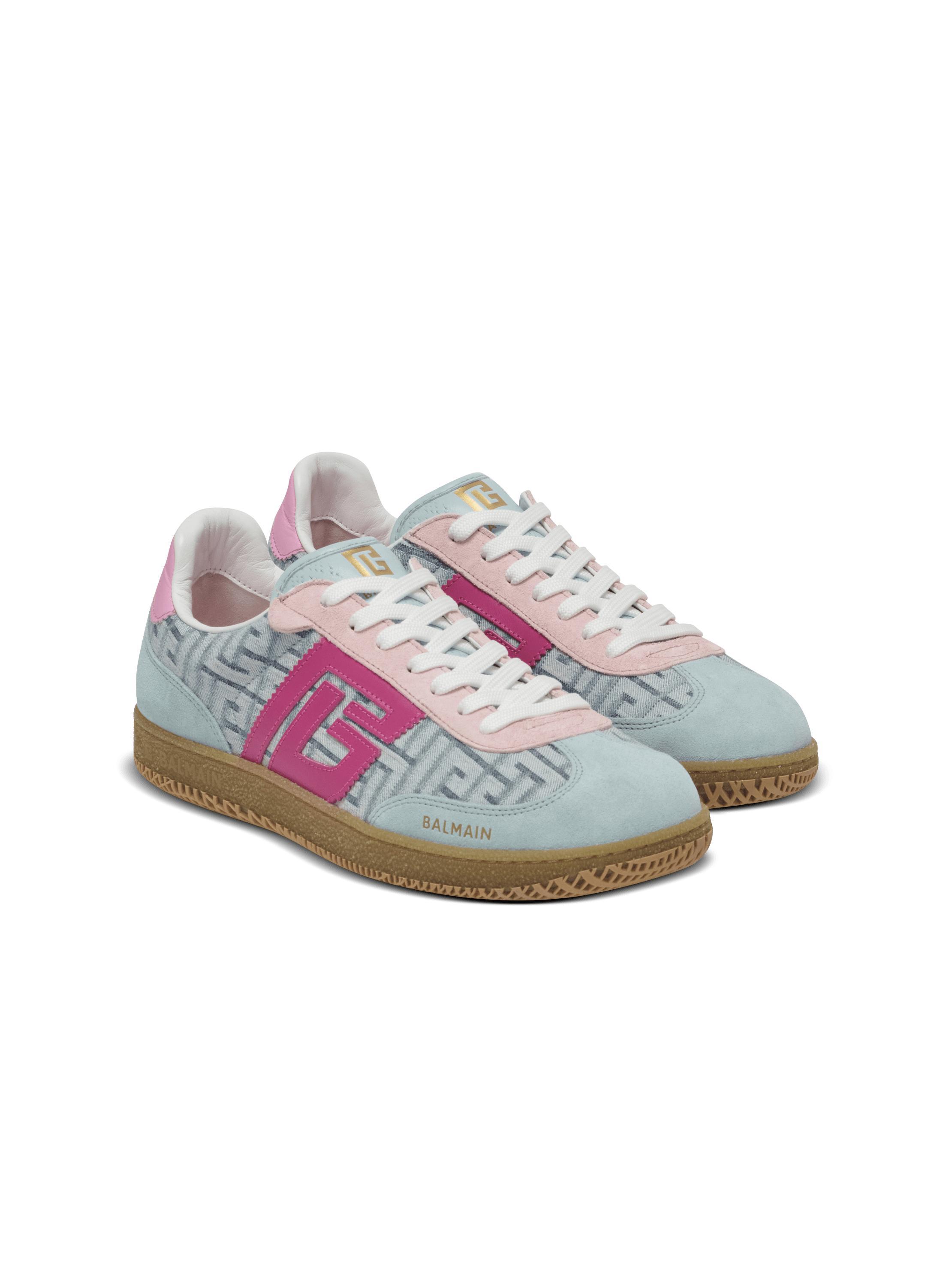 Balmain Swan leather and denim monogram sneakers Product Image