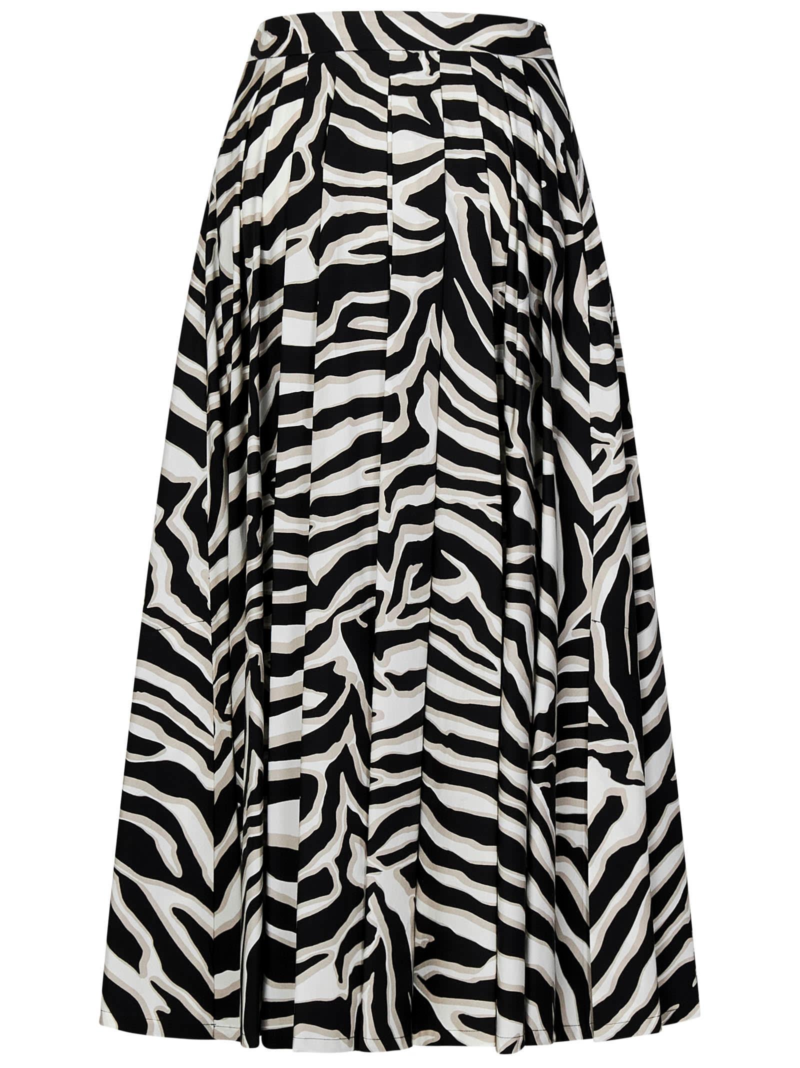 Pleated Printed Cotton Skirt In Black Product Image