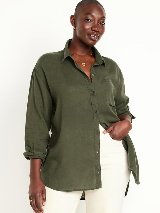 Linen-Blend Button-Down Boyfriend Shirt Product Image