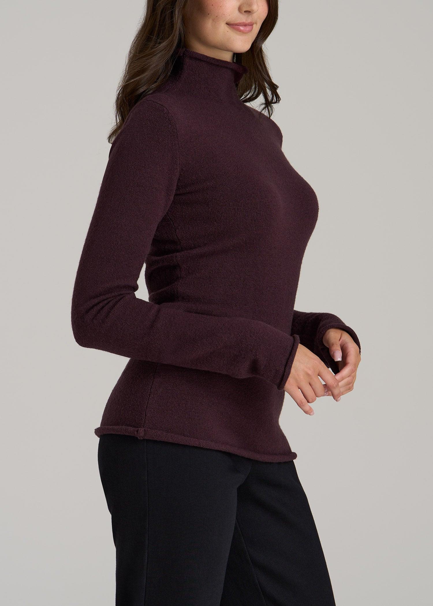 Women's Tall Rolled Mock Neck Sweater in Deep Purple Product Image