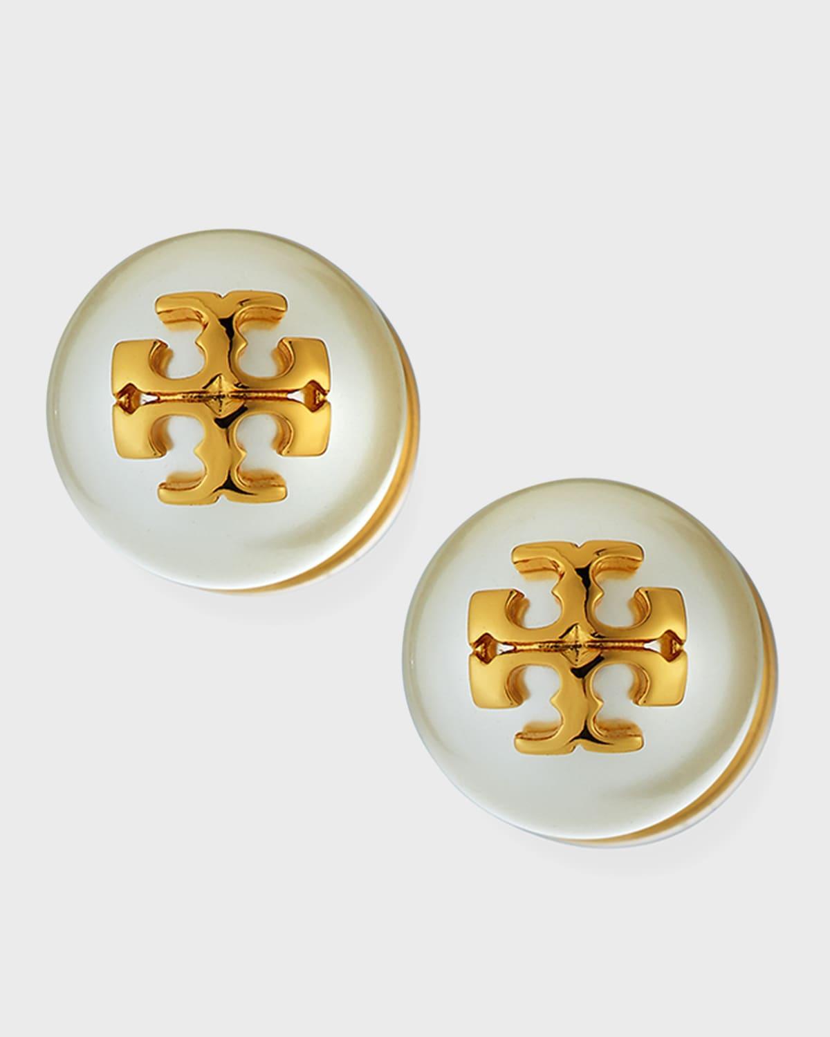 Tory Burch Swarovski Crystal Pearl Logo Stud Earrings Product Image