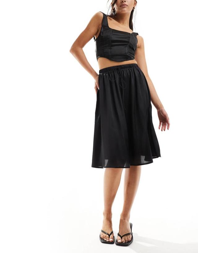 ASOS DESIGN satin full midi skirt in black Product Image