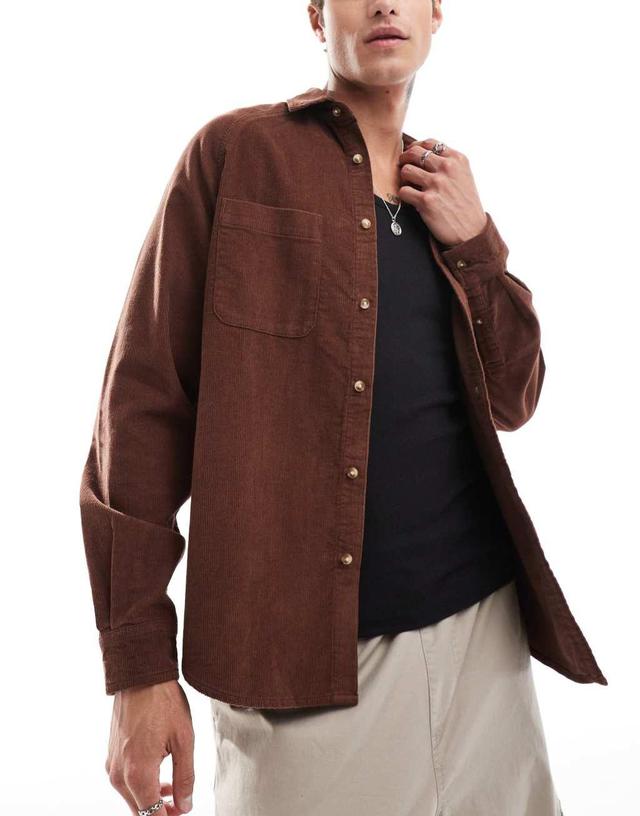 ASOS DESIGN 90s oversized corduroy shirt in brown Product Image