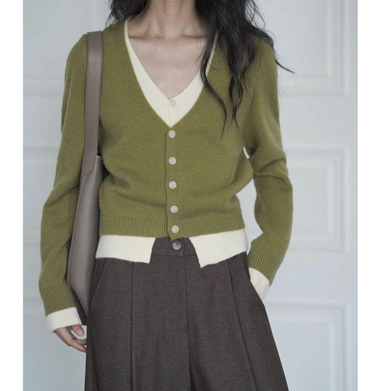 V-Neck Mock Two Piece Cardigan Product Image