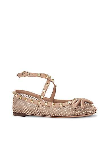 Womens Rockstud Mesh Ballerina Flats With Crystals Product Image