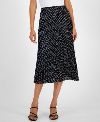 T Tahari Womens Printed Pleated Pull-On Midi Skirt Product Image