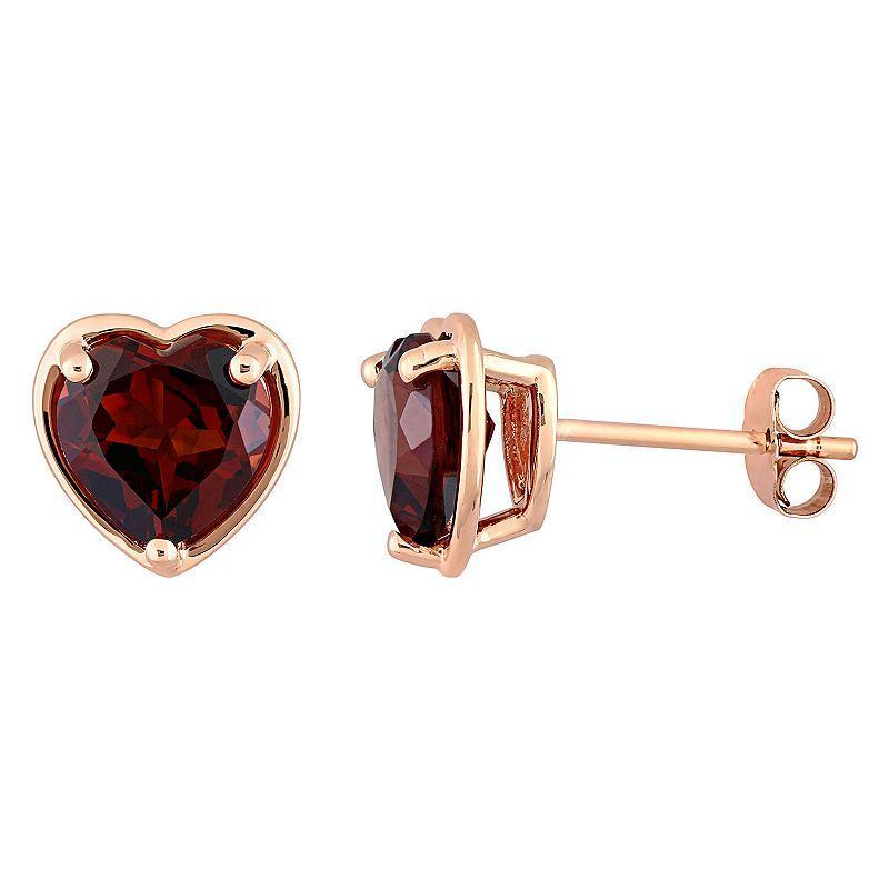 Stella Grace 14k Rose Gold Heart Garnet Stud Earrings, Womens Product Image