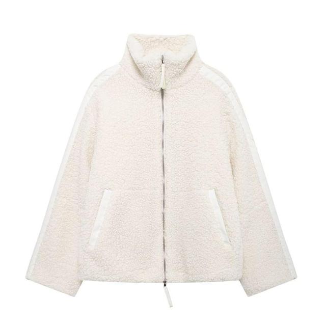 Striped Faux Shearling Zip Jacket Product Image