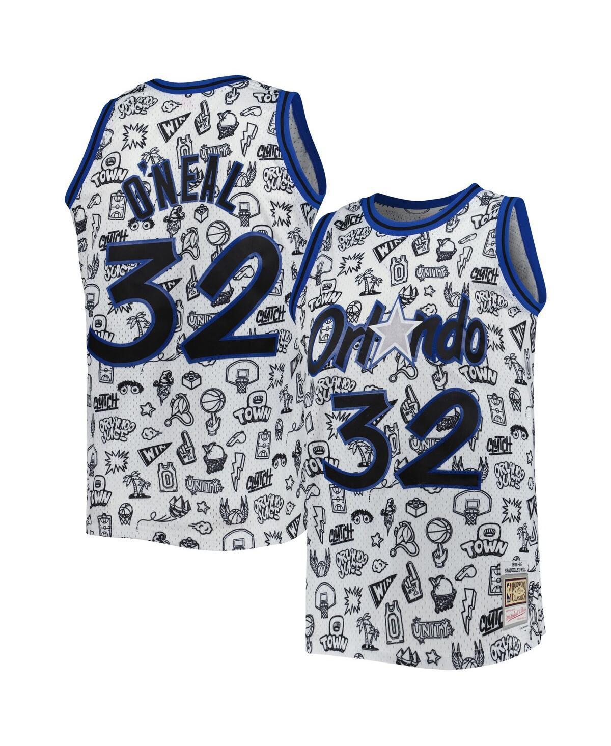 Mens Mitchell & Ness Shaquille ONeal White Orlando Magic 1994-95 Hardwood Classics Doodle Swingman Jersey - White Product Image