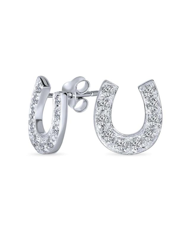 Bling Jewelry Good Luck Horseshoe Equestrian Cubic Zirconia Pave Cz Stud Earrings Western Jewelry For Women Teen Graduation .925 Sterling Silver - Gre Product Image