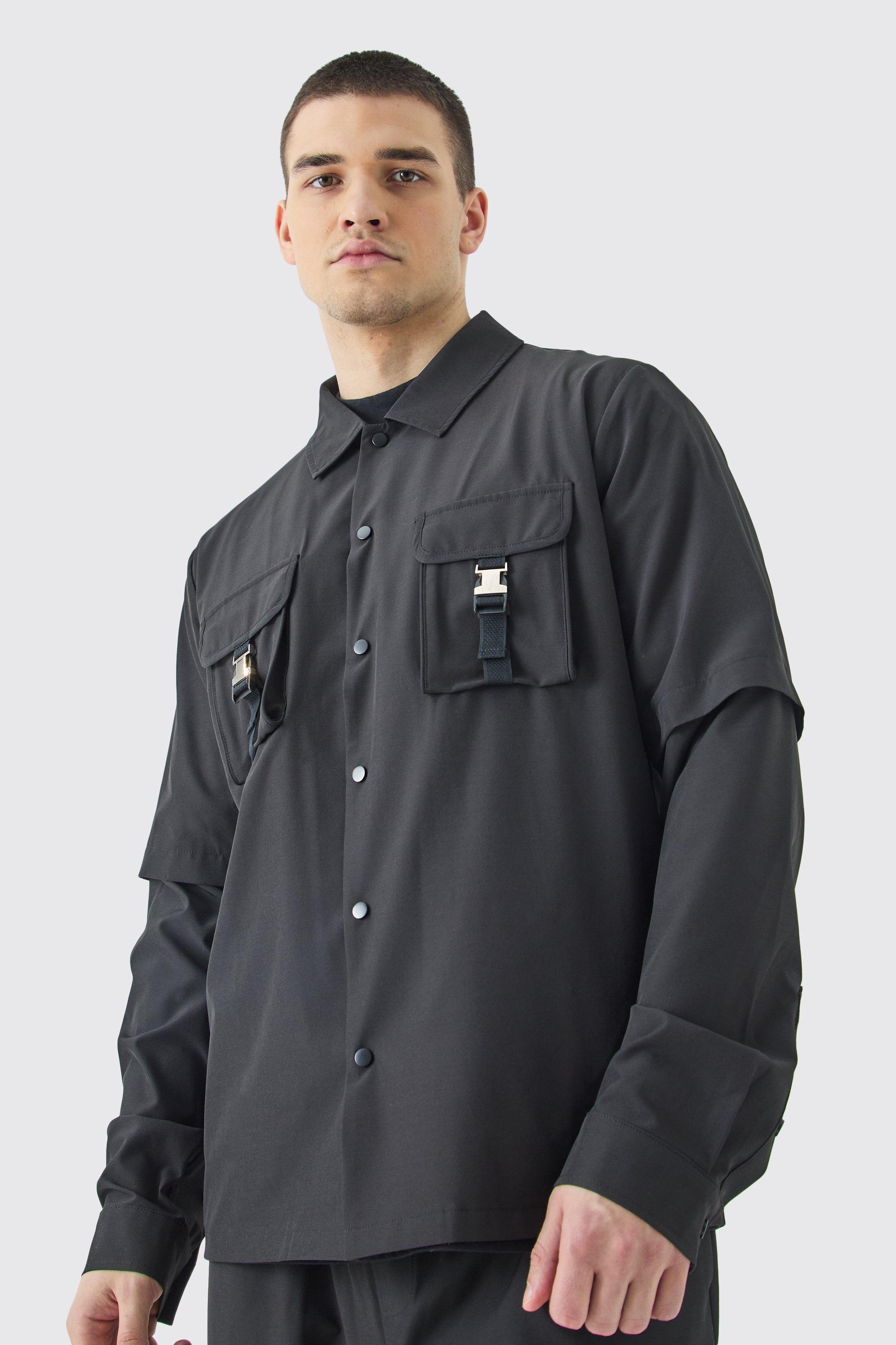 Tall Technical Stretch Harrington Utility Jacket | boohooMAN USA Product Image