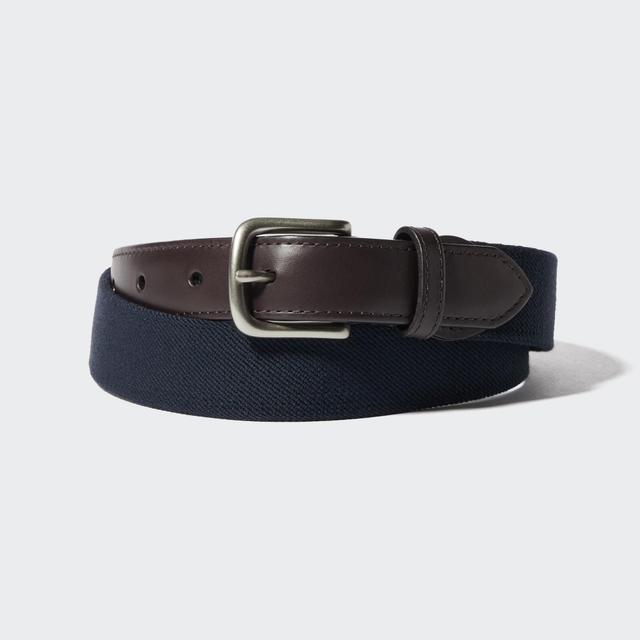 Mens Leather Combination Belt Navy Medium UNIQLO US Product Image