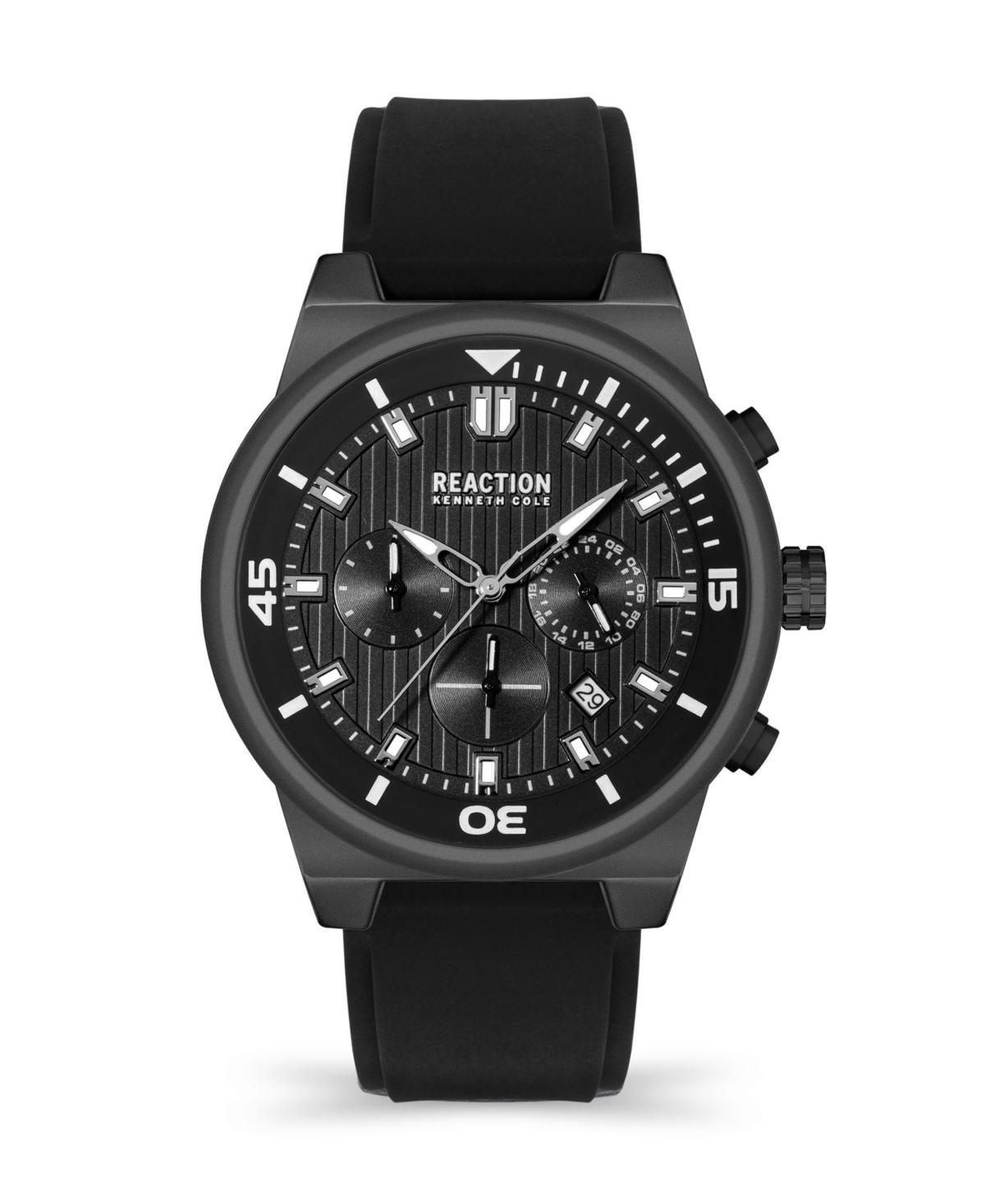 Kenneth Cole Reaction Mens Chrono 3 Eyes Date Black Silicon Strap Watch, 47mm Product Image