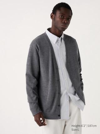 Mens Merino V-Neck Cardigan Gray 3XL UNIQLO US Product Image