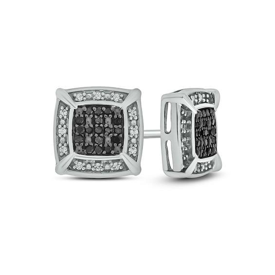 Men's 1/6 CT. T.w. Enhanced Black and White Composite Diamond Frame Stud Earrings in 10K White Gold Product Image