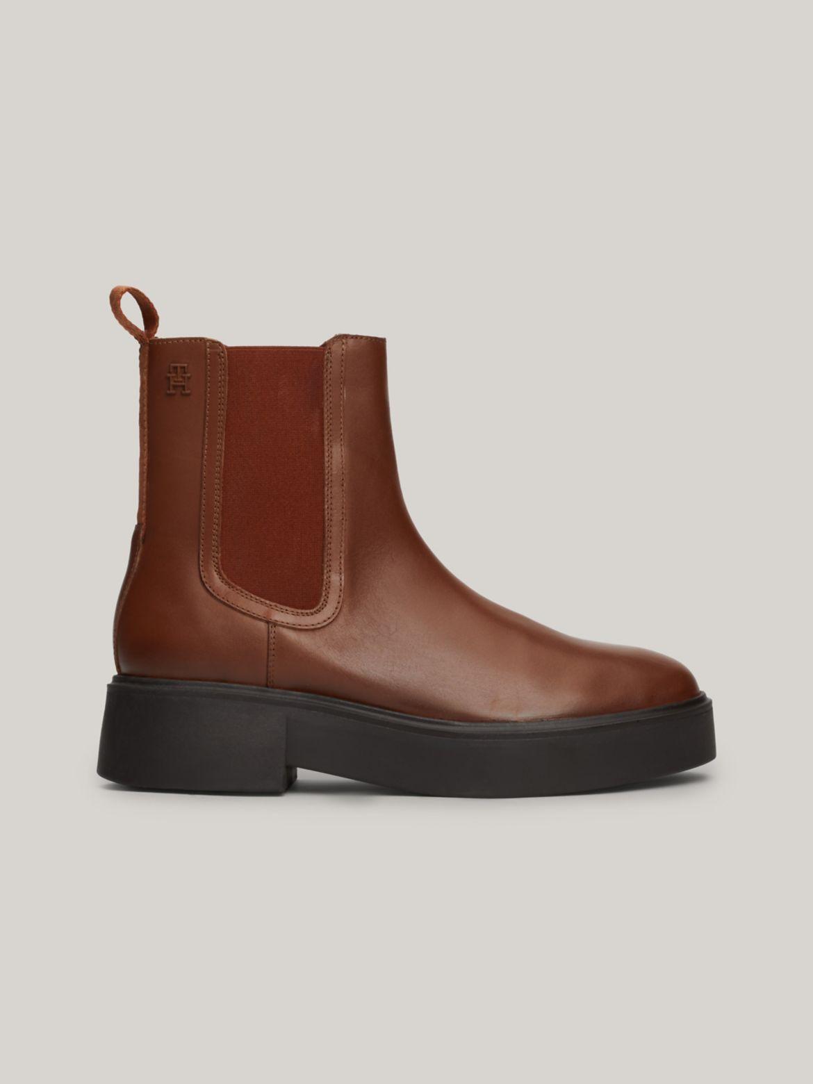 Tommy Hilfiger Women's Monogram Leather Chelsea Boot - Brown - US 8.5 / EU 39 Product Image