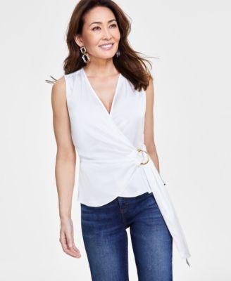 Women's Belted Sleeveless Wrap Top, Created for Macy's Product Image