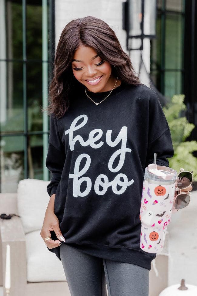 Hey Boo Black oversized Graphic Sweatshirt Product Image