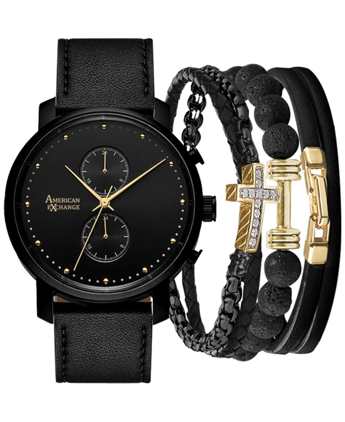 Mens Analog Watch & Stackable Bracelet Set Black Product Image