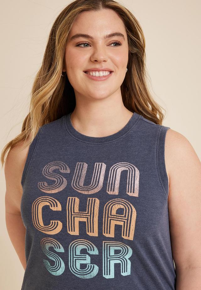 Maurices 1X Plus Size Womens Sunseeker Sunchaser Classic Fit Graphic Tank Blue Product Image