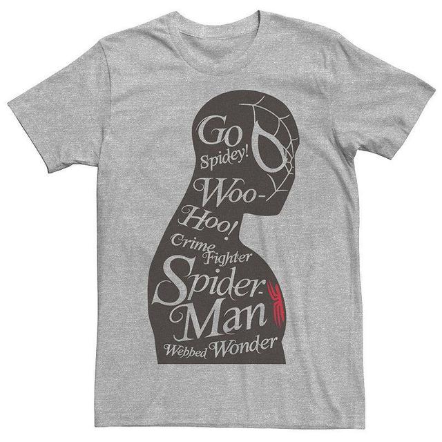 Mens Marvel Spider-Man Woo Hoo! Silhouette Text Tee Athletic Grey Product Image