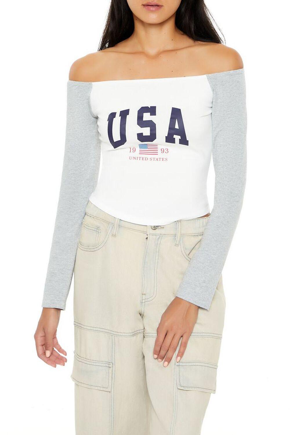 Off-the-Shoulder USA Crop Top | Forever 21 Product Image