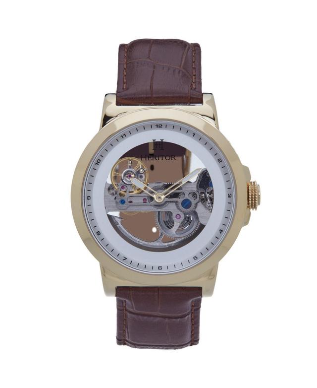 Heritor Automatic Men Xander Leather Watch - Gold/Brown, 45mm Product Image