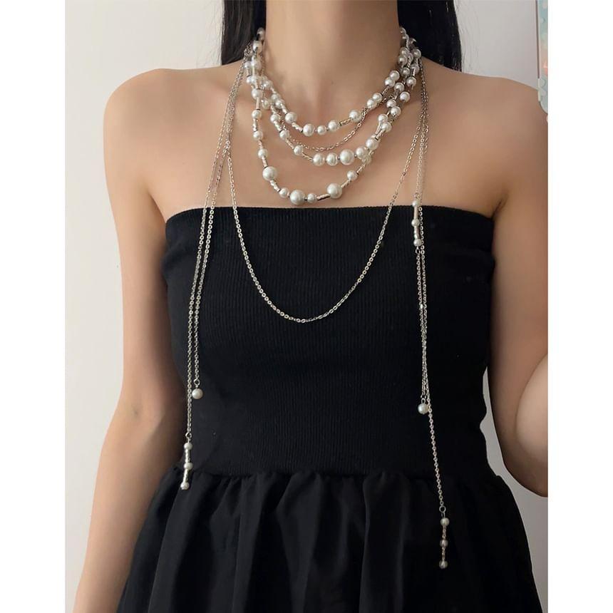 Layered Faux Pearl Alloy Necklace Product Image