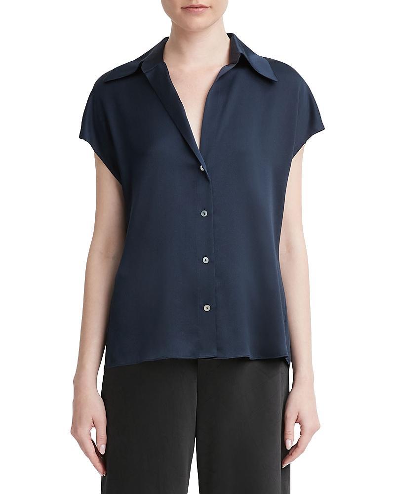 Womens Cap-Sleeve Silk Blouse Product Image