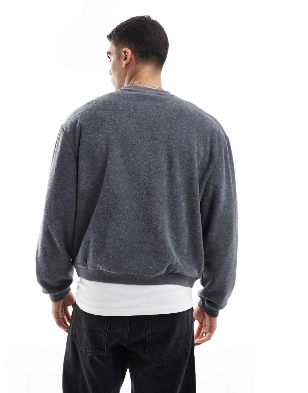 ASOS DESIGN oversized boxy sweatshirt in towelling gray Product Image