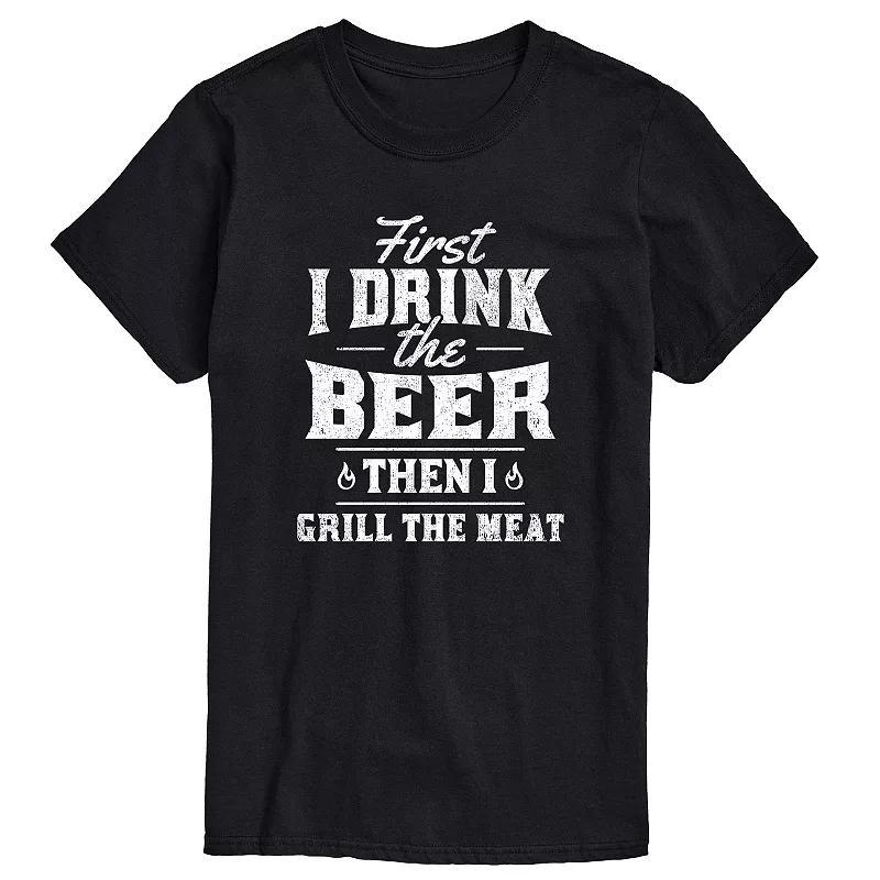 Mens First Drink Beer Then Grill Meat Graphic Tee Product Image