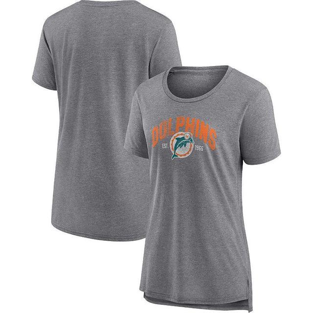 Womens Fanatics Branded Heathered Gray Miami Dolphins Drop Back Modern T-Shirt Product Image