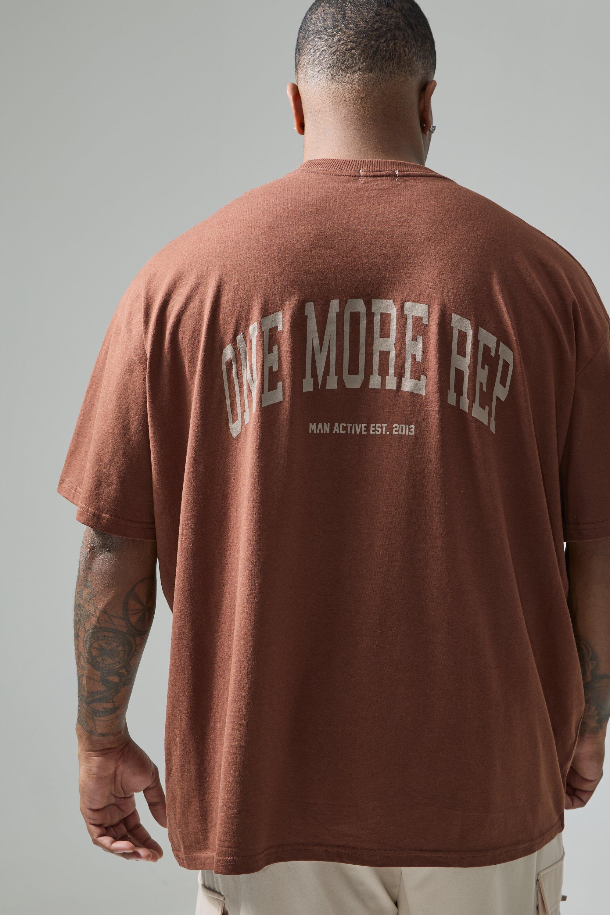 Mens Brown Plus Active Oversized One More Rep T-shirt, Brown Product Image