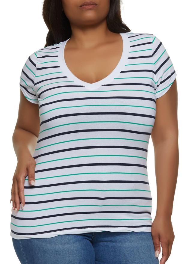 Womens Plus Size Basic Striped V Neck Tee Product Image