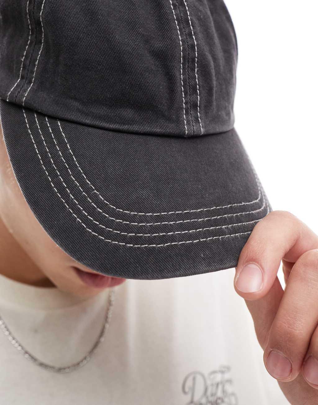 ASOS DESIGN soft cap with contrast stitch in washed black Product Image