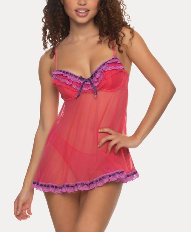 Black Bow Ruffles Galore Underwire Chemise & Hipster Briefs Product Image